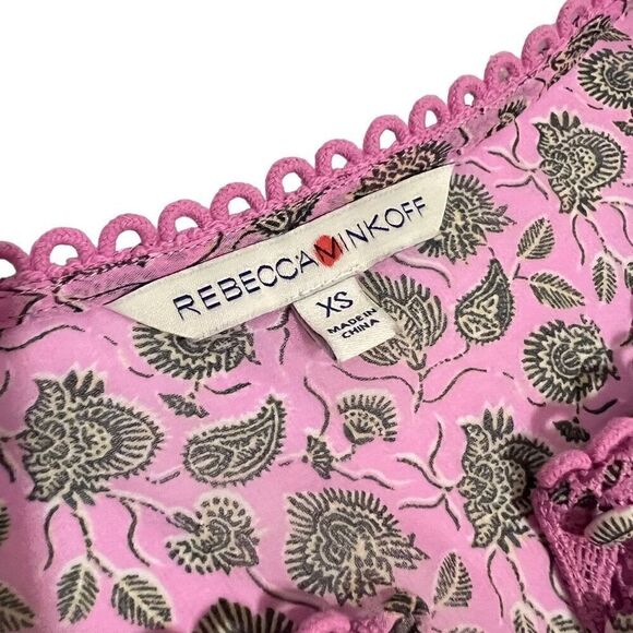 Rebecca Minkoff Paisley XSmall Bell Sleeve Blouse Pink Women’s Floral - Picture 4 of 13